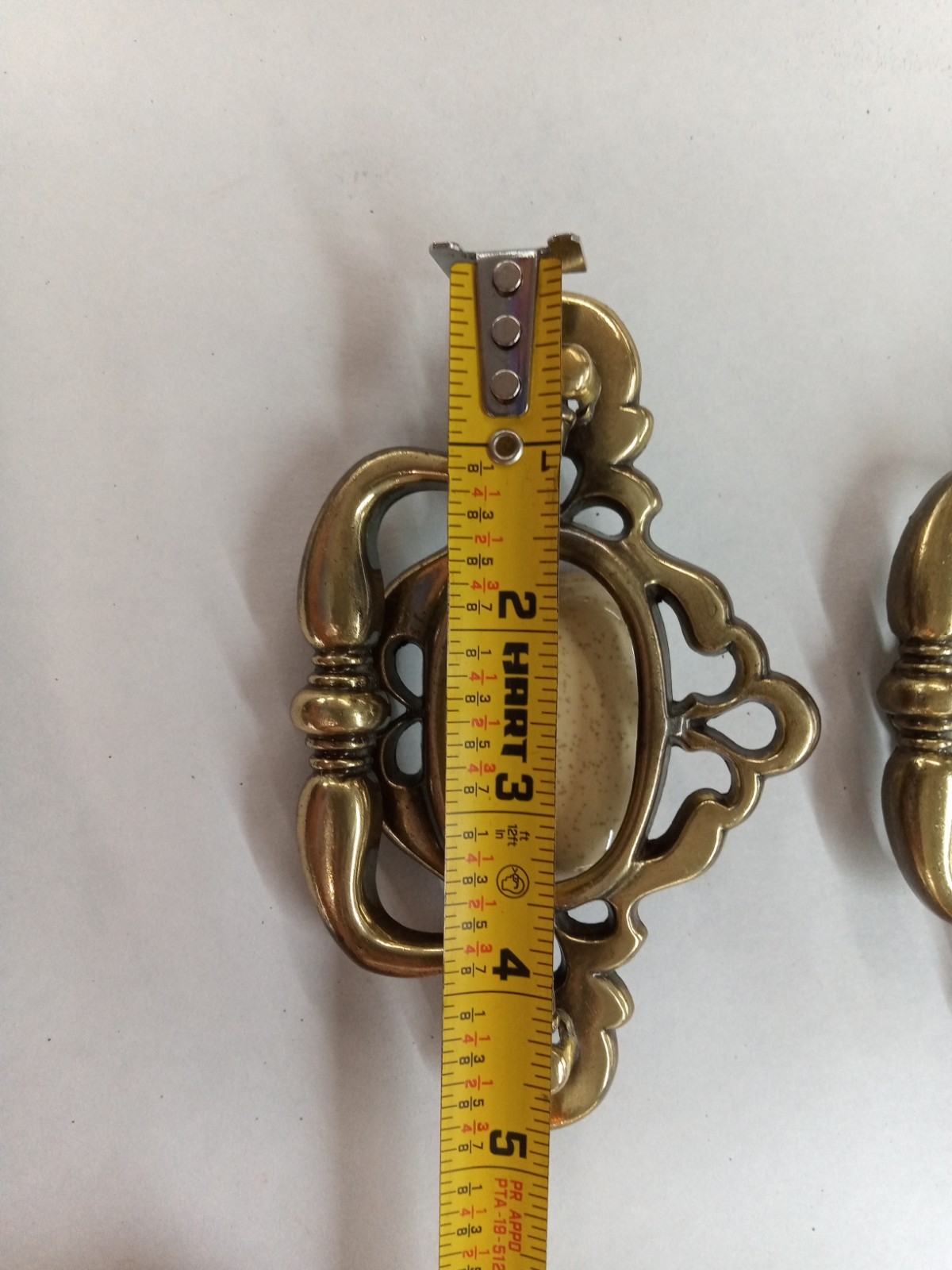 Pair Of 2 Bronze Tone Vintage Drawer Pulls With Speckled Cream Ceramic Inserts
