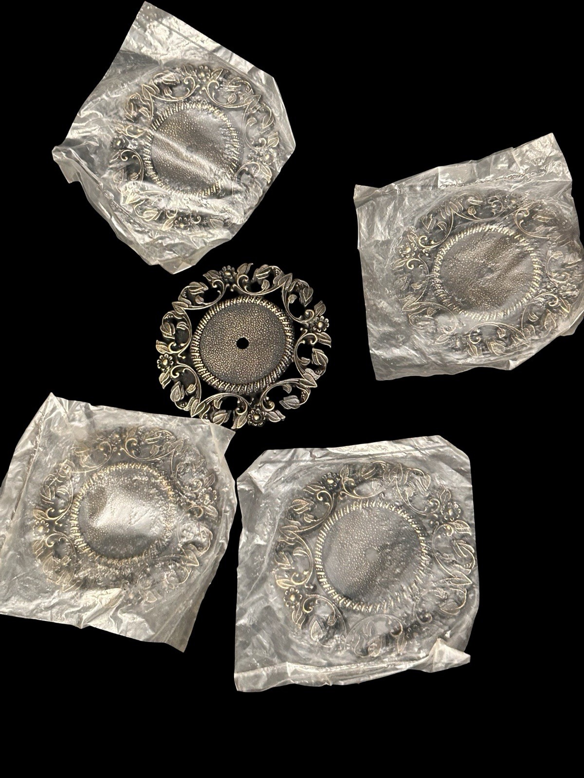 5 Vtg Allison Japan Art Nouveau Filigree Backplate Round 3” Escutcheon Ornate