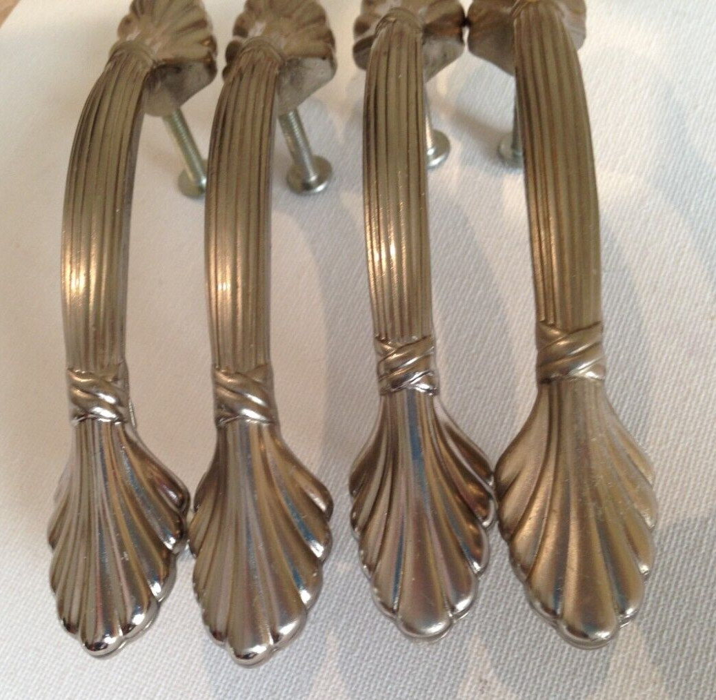 Vintag Art Deco Silver Tone Drawer Pulls Dresser Handle Set of 4 Pat No D355 839