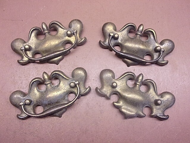 Lot of 4 Antique Brass Drawer Pulls w/Bail Drop Handles Bas Relief Great LQQK!