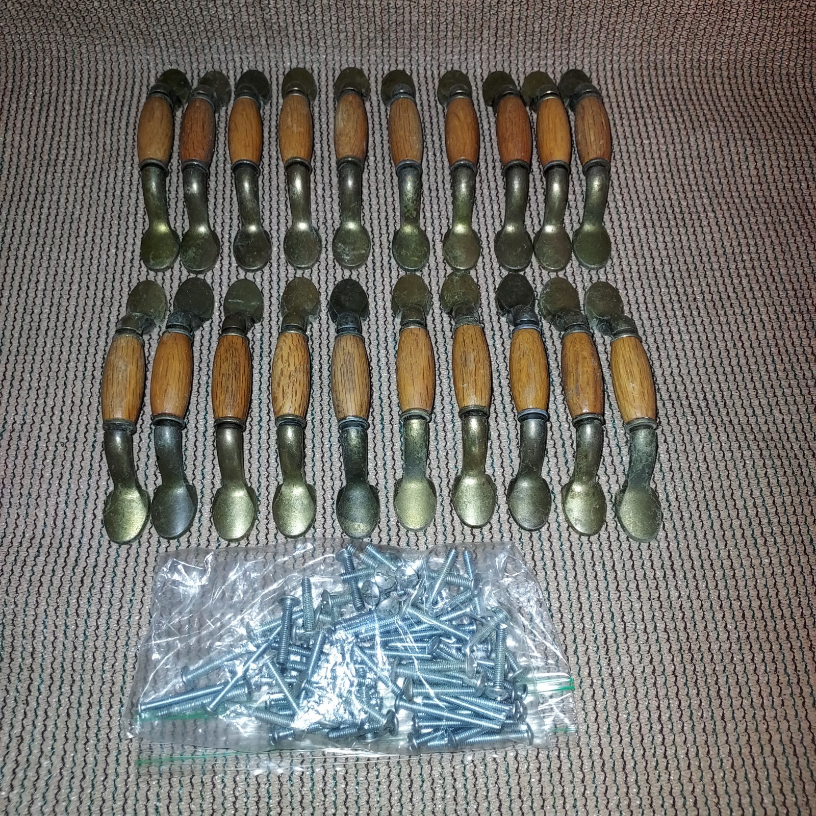 20 Vintage Wood & Brass Drawer Cabinet Bin Handles/Pulls