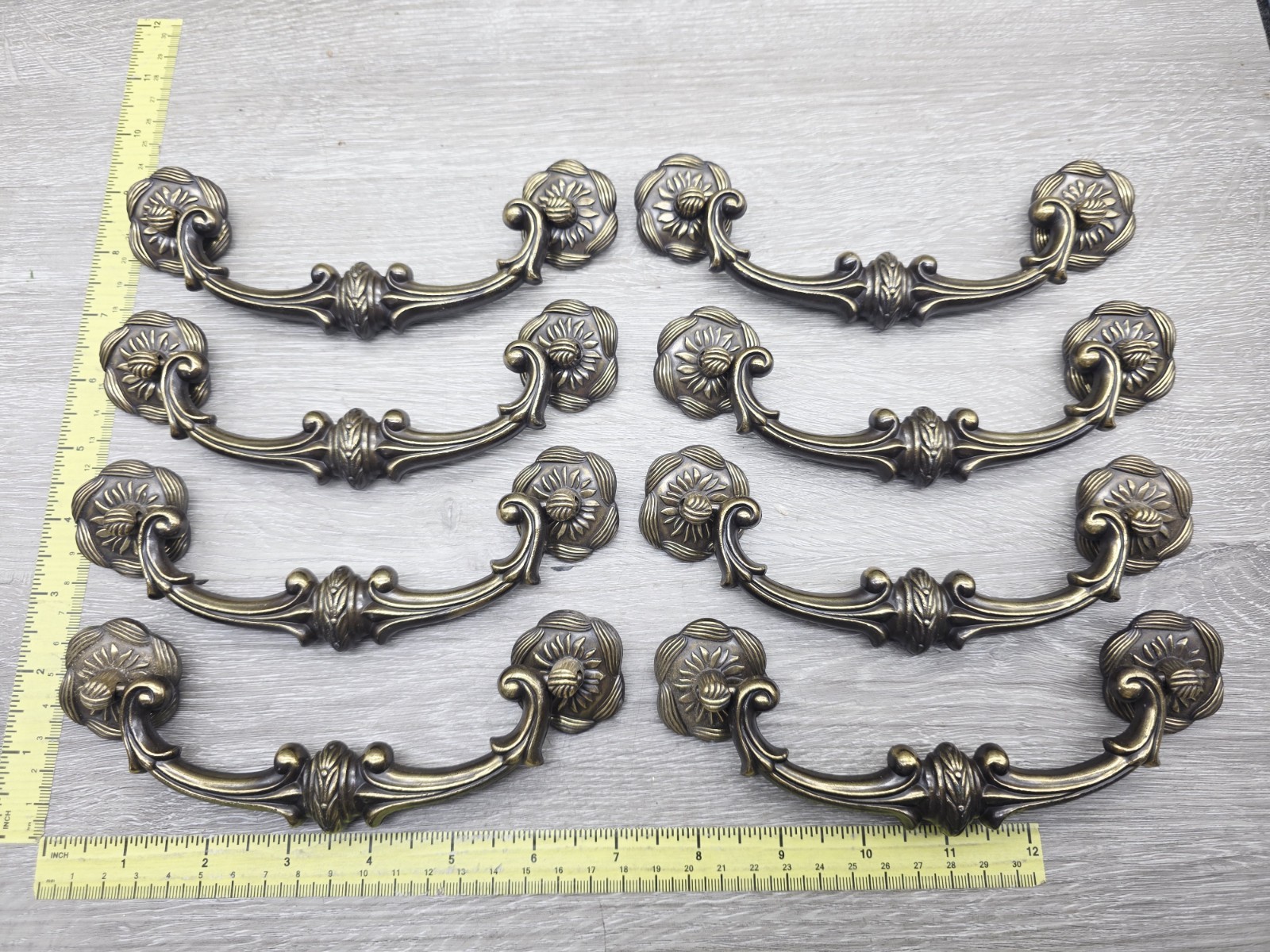 8 Sets Vintage Keeler Brass Co. Solid Brass Drawer Pull 7 Inches, 5 Inch Pull