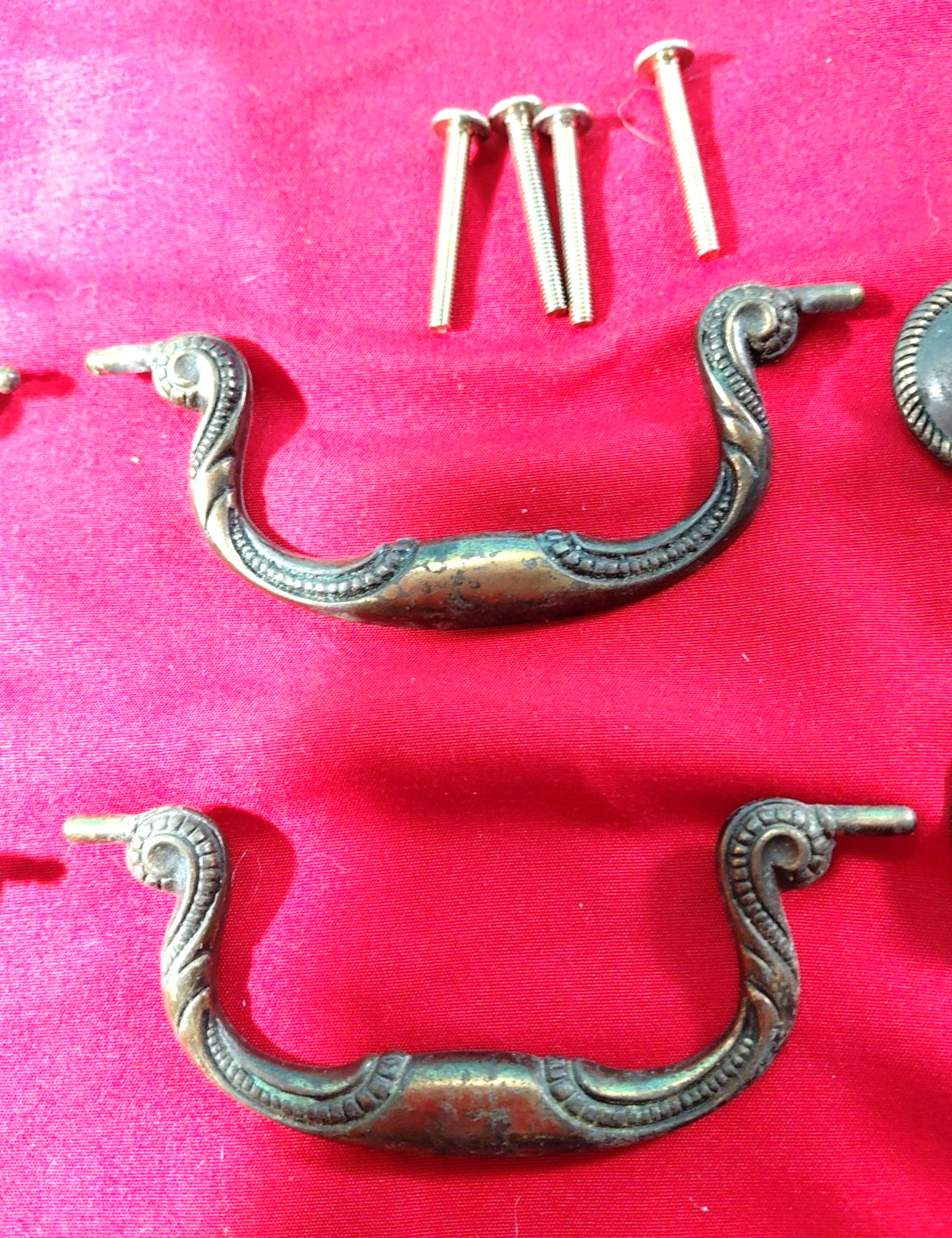 Antique Solid Brass Drawer Bail Drop Handle Pulls Lot of 4 Patina 2 Designs
