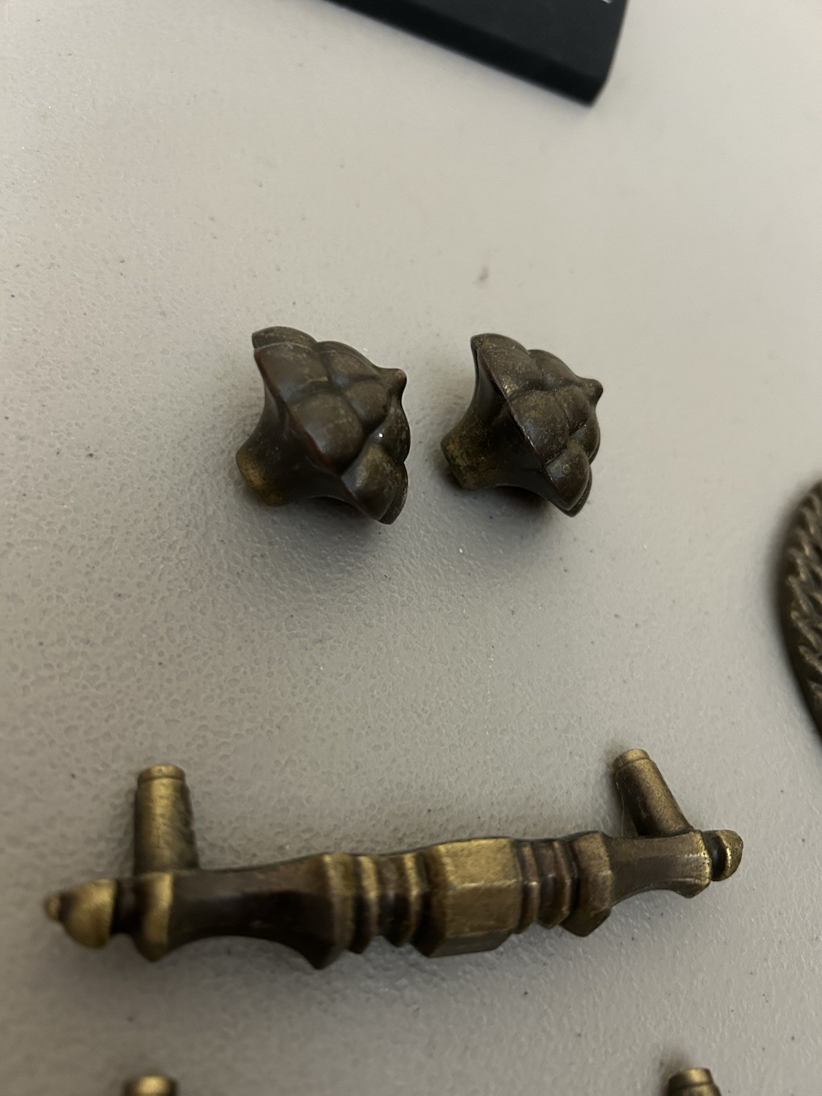 Antique Vintage Parts Lot  Metal Drawer Pulls Flowers And More