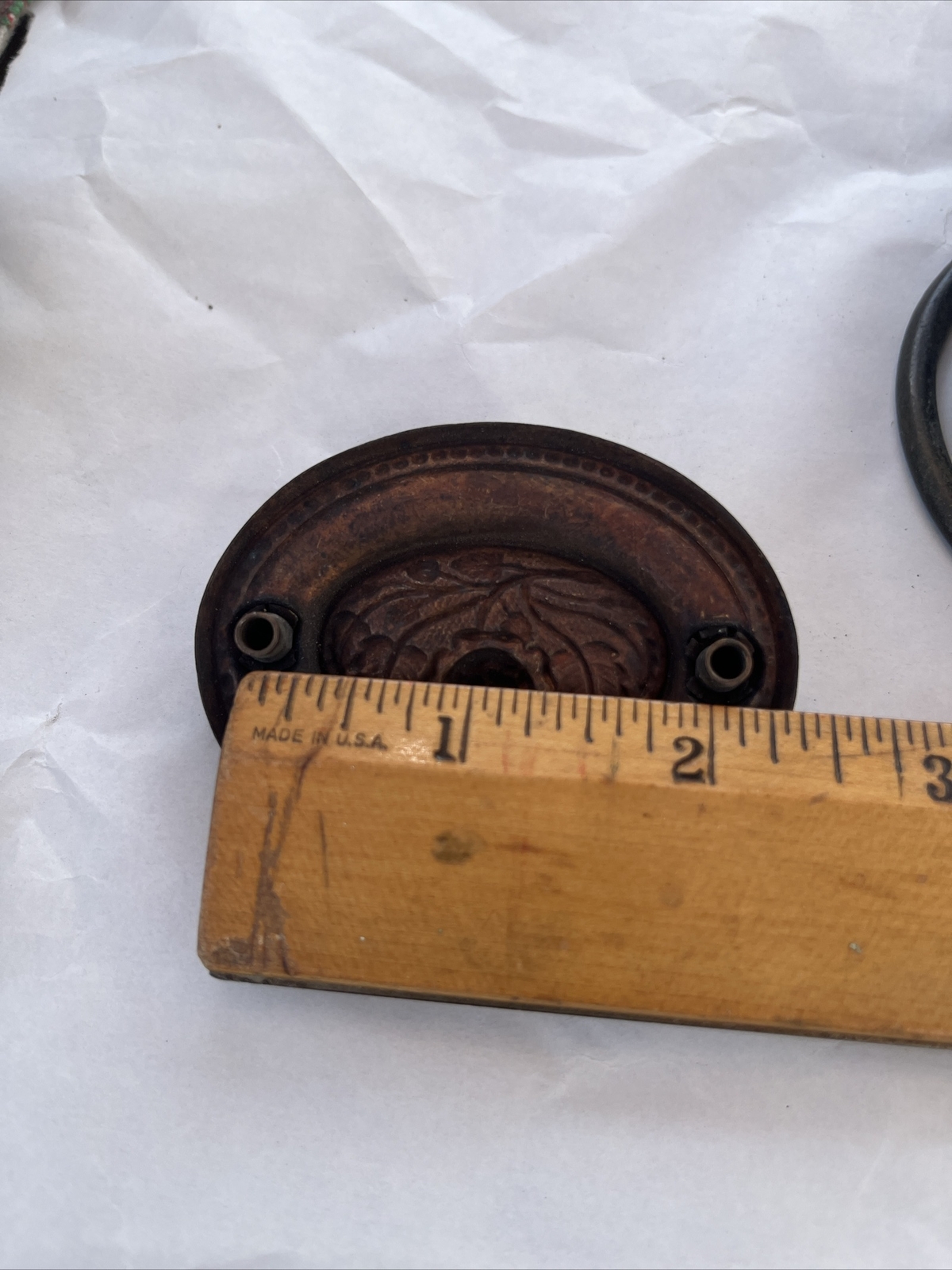 3 Antique Vintage Metal Drawer Drop Bail Oval Rose Leaf Center