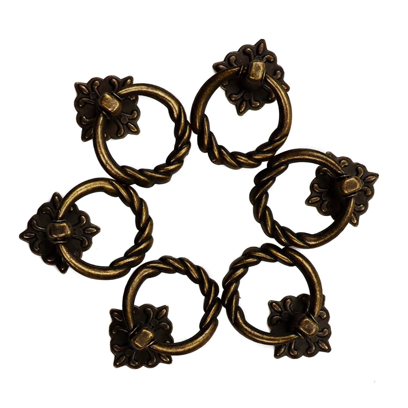 Chris.W 6pcs Vintage Bronze Drop Ring Knobs Pulls Handles for Dresser