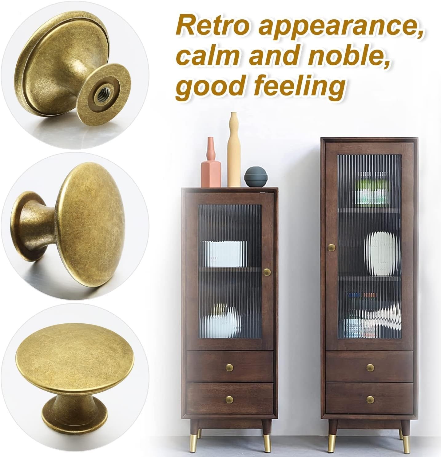 Vintage Bronze Knobs Set 12 Round Mushroom Drawer Pulls 1.18 Inch Diameter Gold