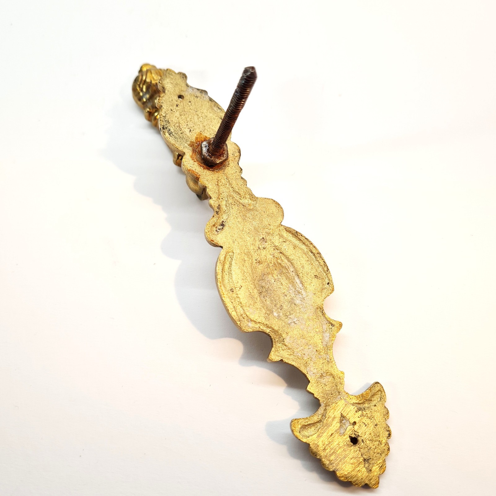 Antique Brass Drop Drawer Pull, Ornate Dresser Handle, Cabinet Wardrobe Hardware