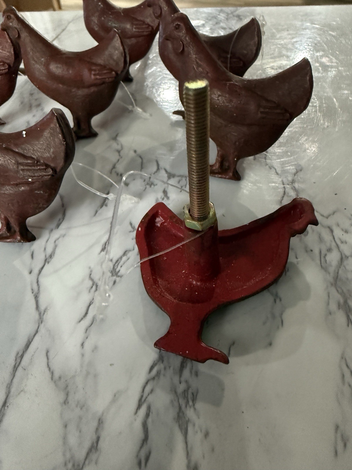 10 Rustic Metal Cast Iron Drawer Pulls Handles Red Rooster Cabinets Knob Chicken