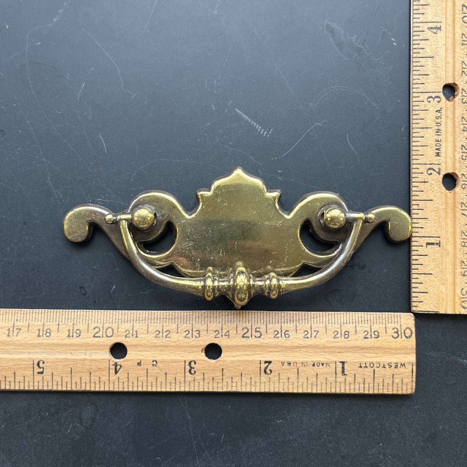 Lot of 12 Chippendale Batwing Brass Drawer Pulls with Handles Attached Salvaged