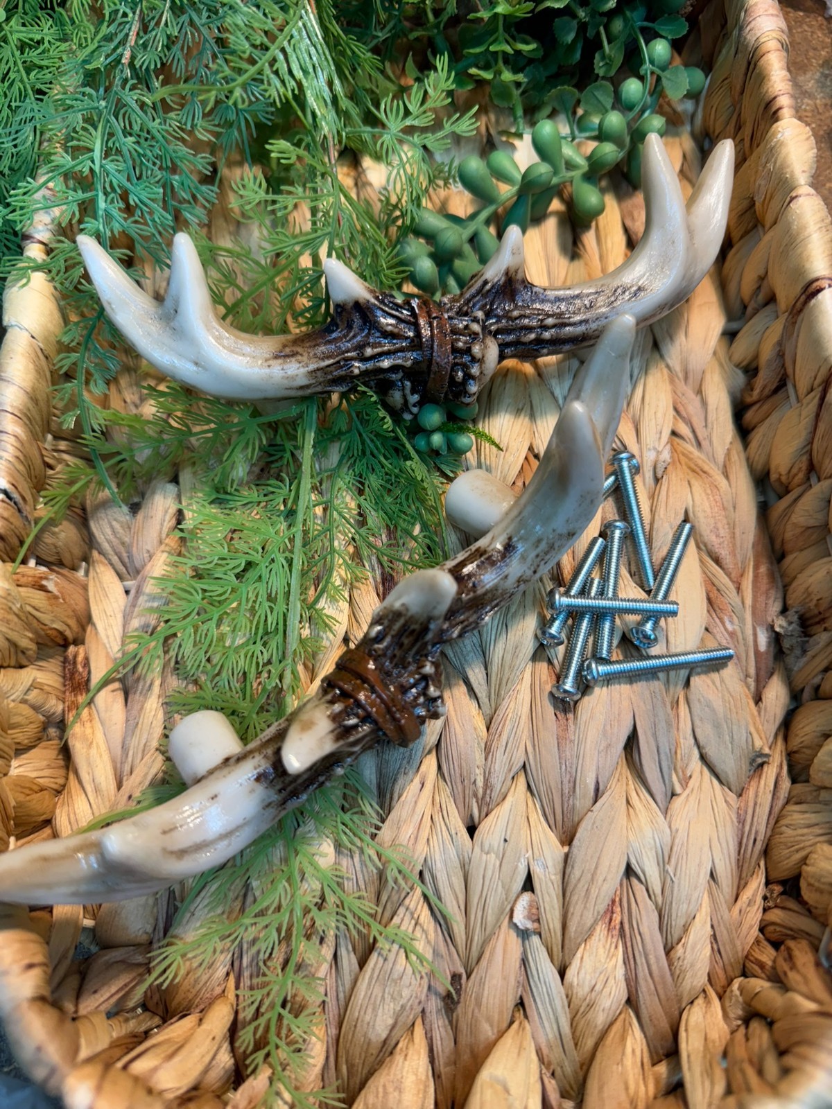 Set of 2 Western Rustic Deer Antlers Door Pull Furniture Hardware Bar Handles
