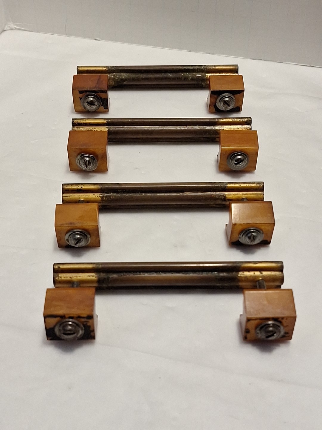 Set of 7 Pulls Butterscotch Solid Brass Bakelite Art Deco MCM Vintage Read Pics