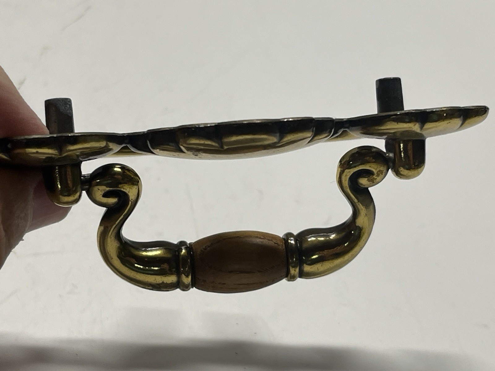 Vintage Lot (8) NOS KBC#19123 Brass Plated & Wood Batwing Drop Bail Pulls