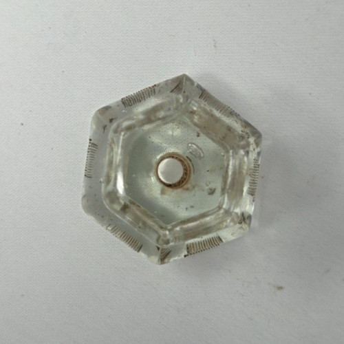 Large Antique 6 Sided Etched Depression Glass Cupboard Door Knob, c1920’s