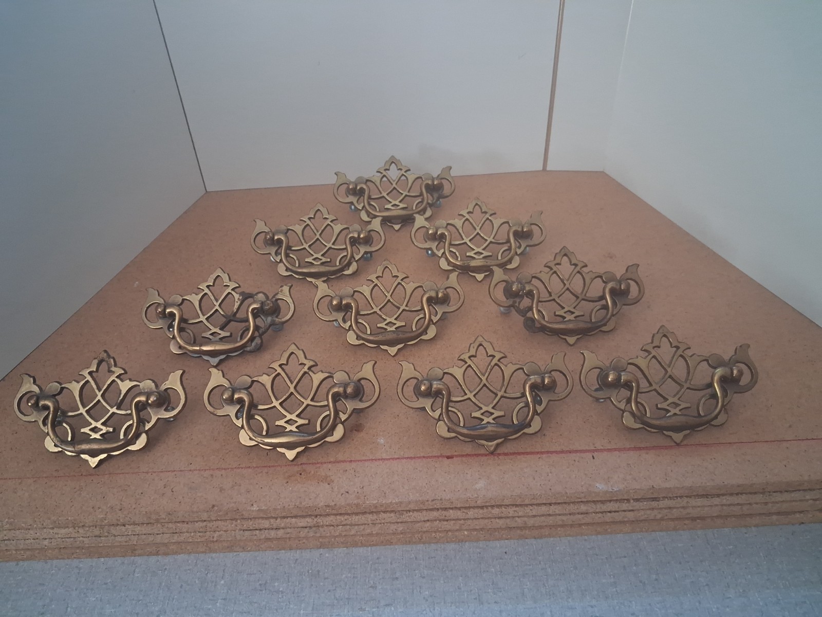 Vintage KBC Keller Brass Batwing Drawer Pull Handles Lot 10 Mid Century