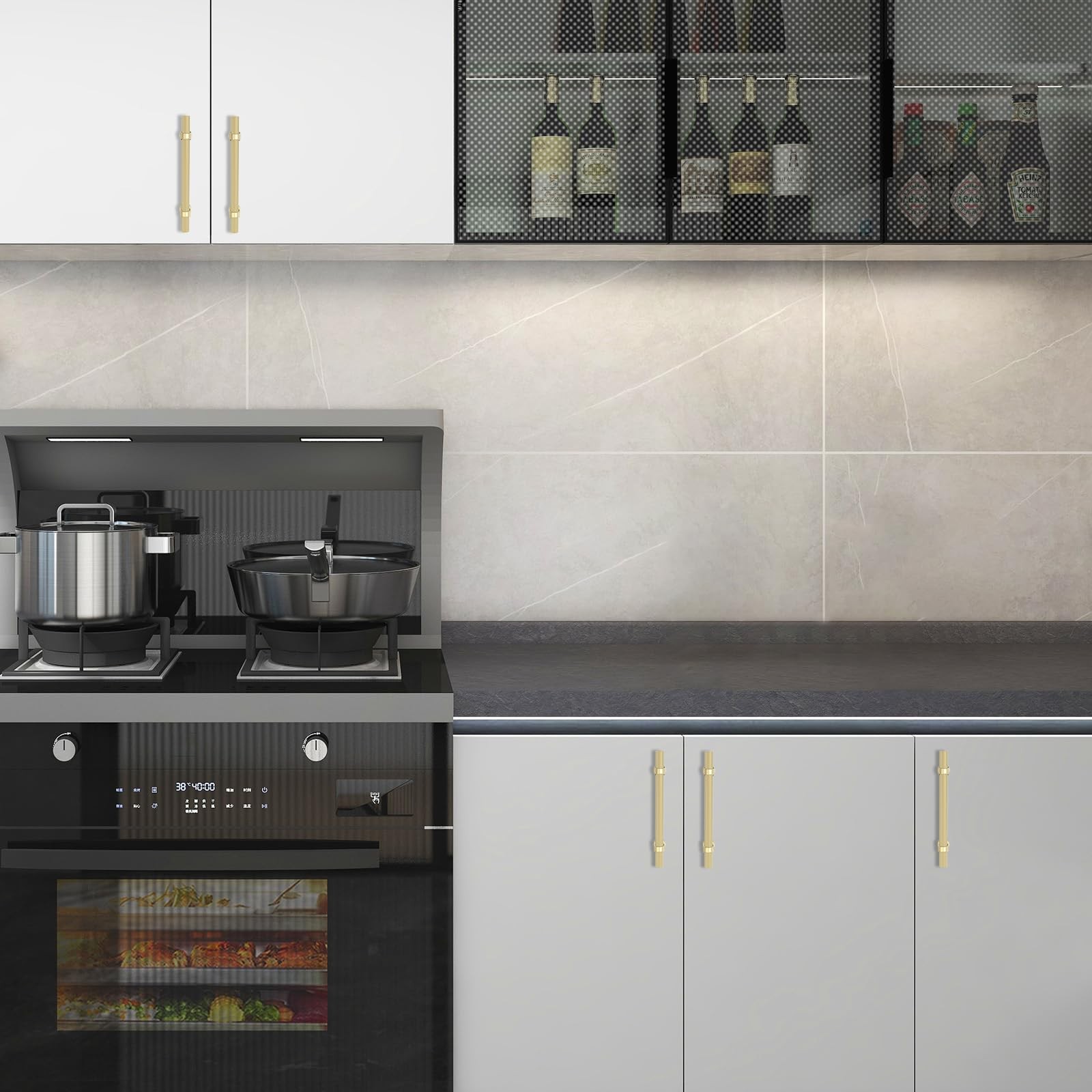 Komotia 30 Pack 5 Inch Cabinet Pulls Knurled Brushed Gold Kitchen Cabinet