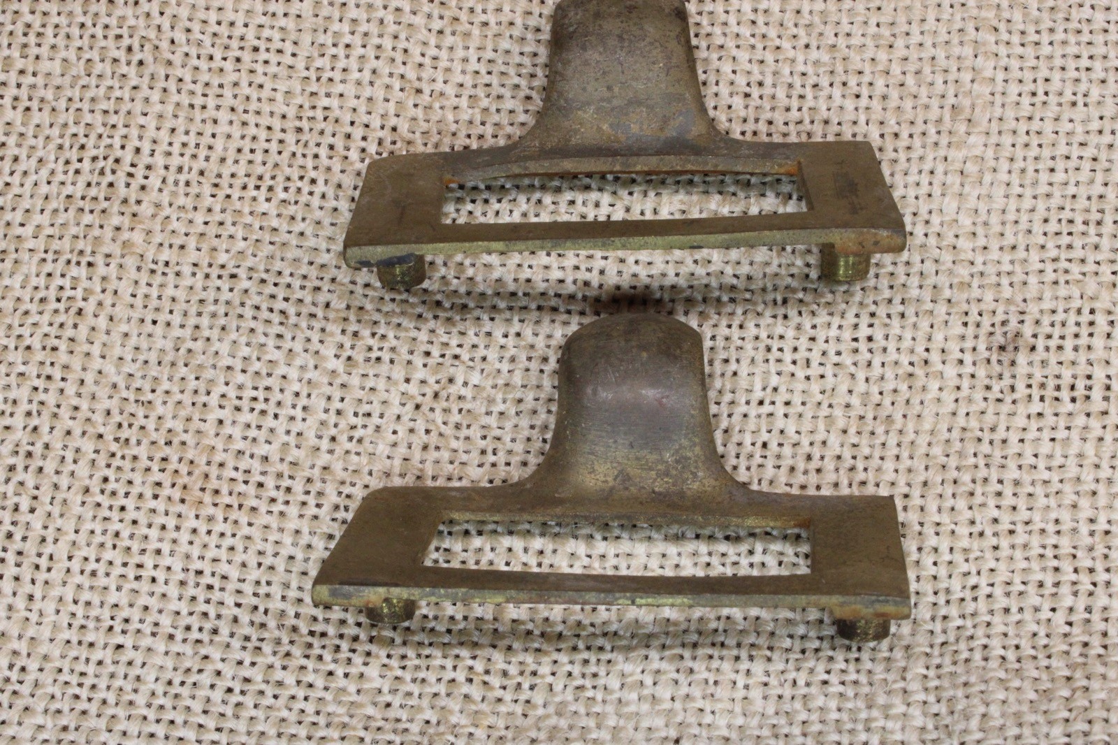 2 File Drawer Pulls Brass Handles Finger Tip Index Card Catalog Holder Vintage