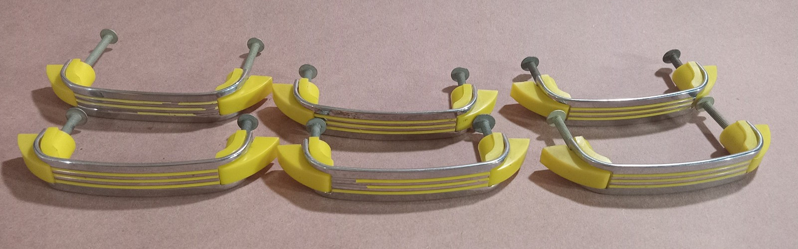Lot of 6 VTG Art Deco Drawer Pulls Yellow Plastic 1930’s Streamline Moderne