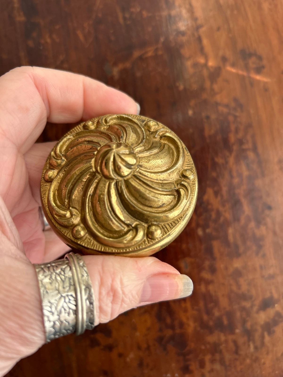 Ornate Brass Pull Knob with Backplate, Rococo Baroque Style Hardware (Spain)