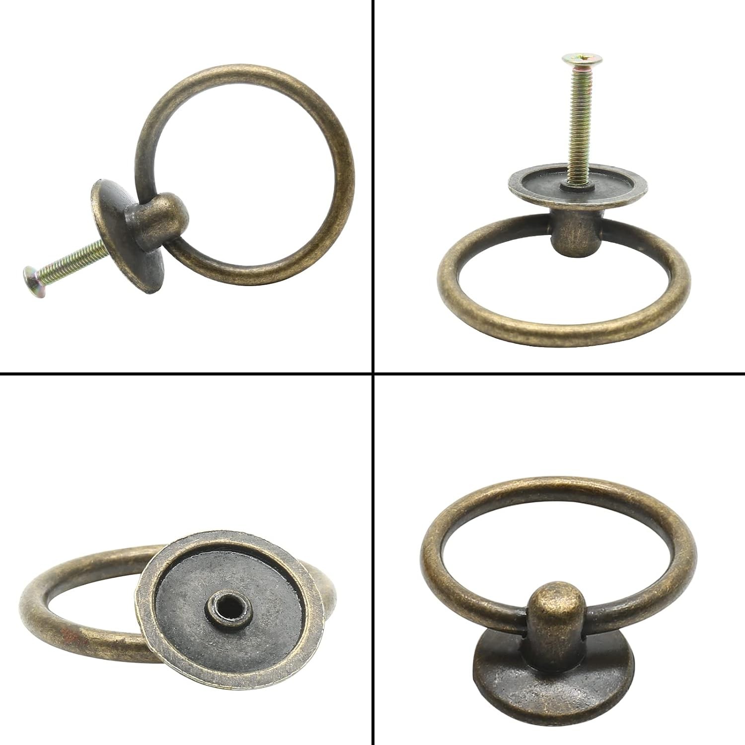 5Pcs 1″ x 2″ Bronze Ring Drawer Pulls | Vintage Cabinet Ring Handles, Drop Knobs