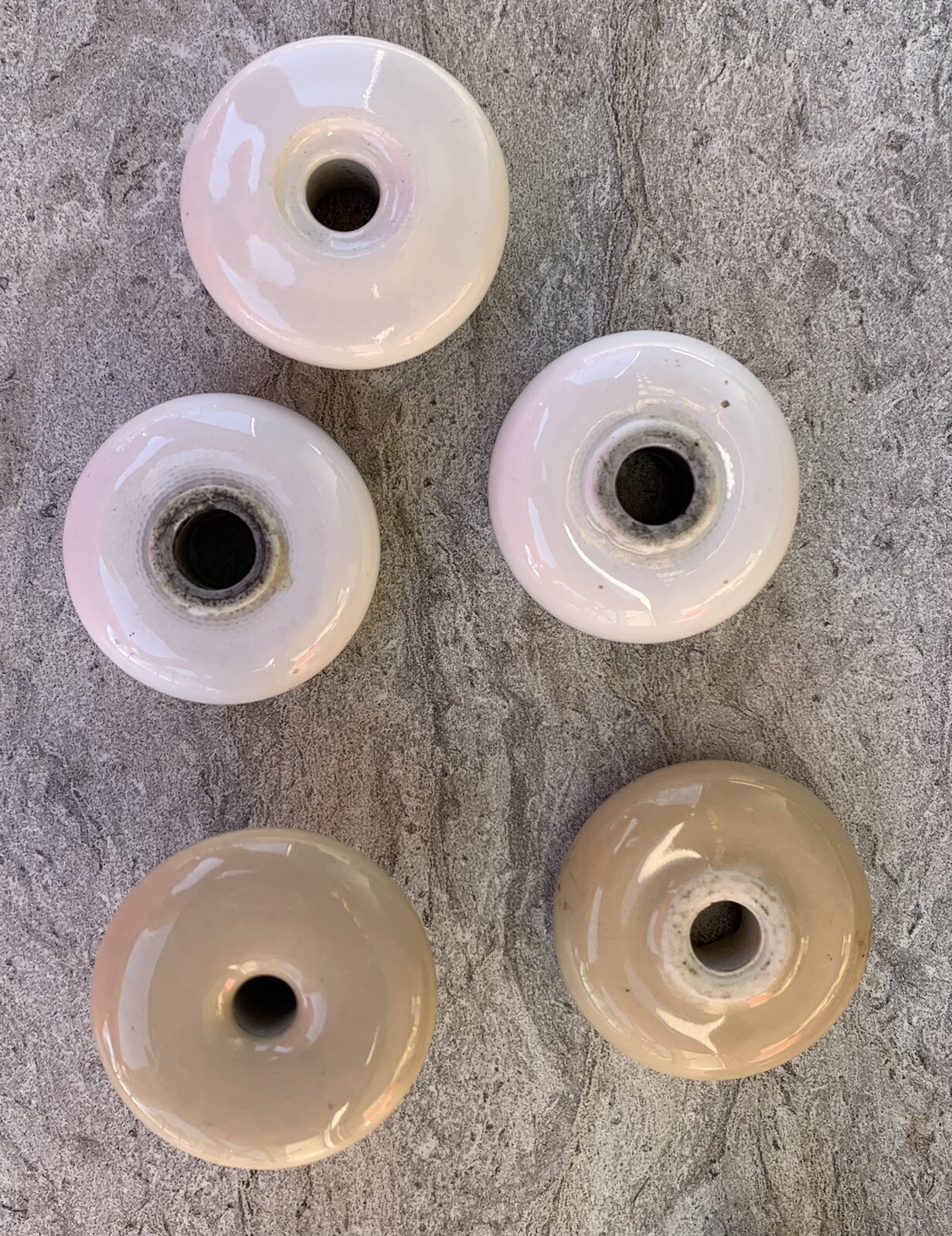 PORCELAIN HANDLES PULLS 4 Brass Handles 5 Pulls LOT OF 9 Mixed White Beige