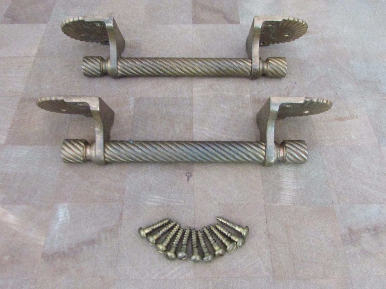 ANTIQUE ART DECO 7.75 SCALLOPED BRONZE DRAWER PULLS APOTHECARY CABINET HANDLE