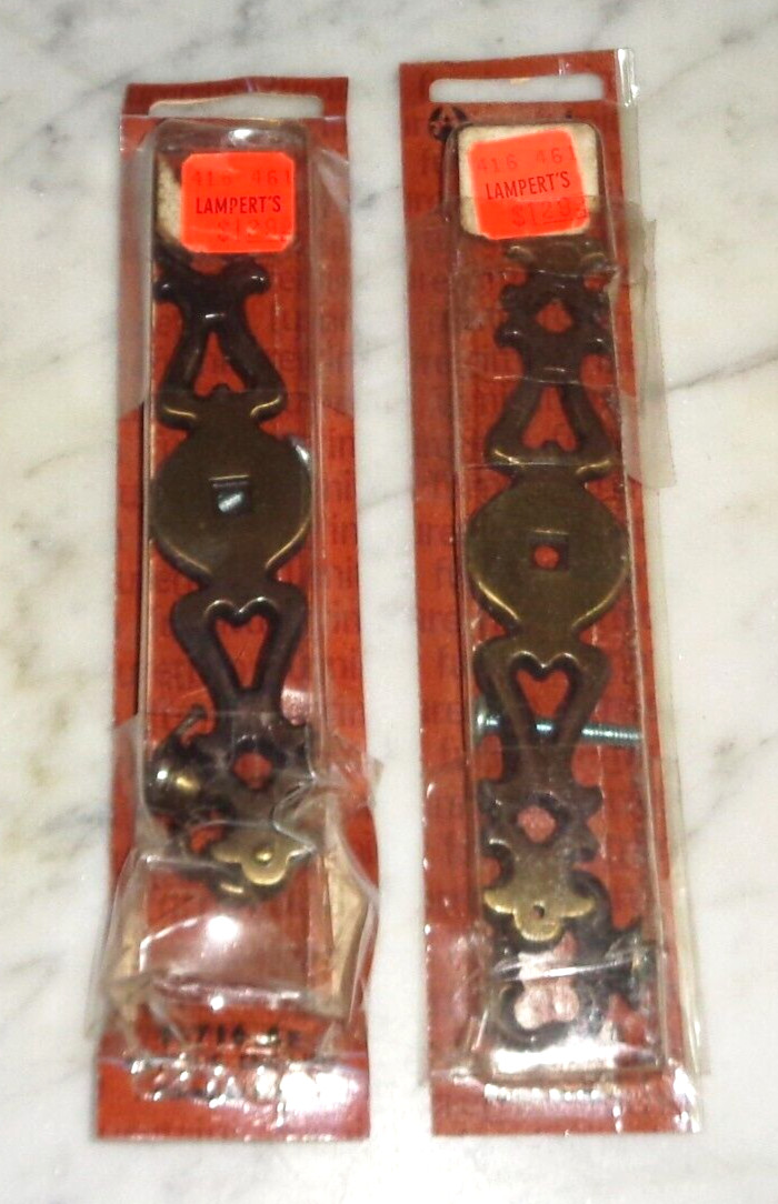 2 Amerock Antique English Brass Key Knob Handle & Back Plate Drawer Pull Handles