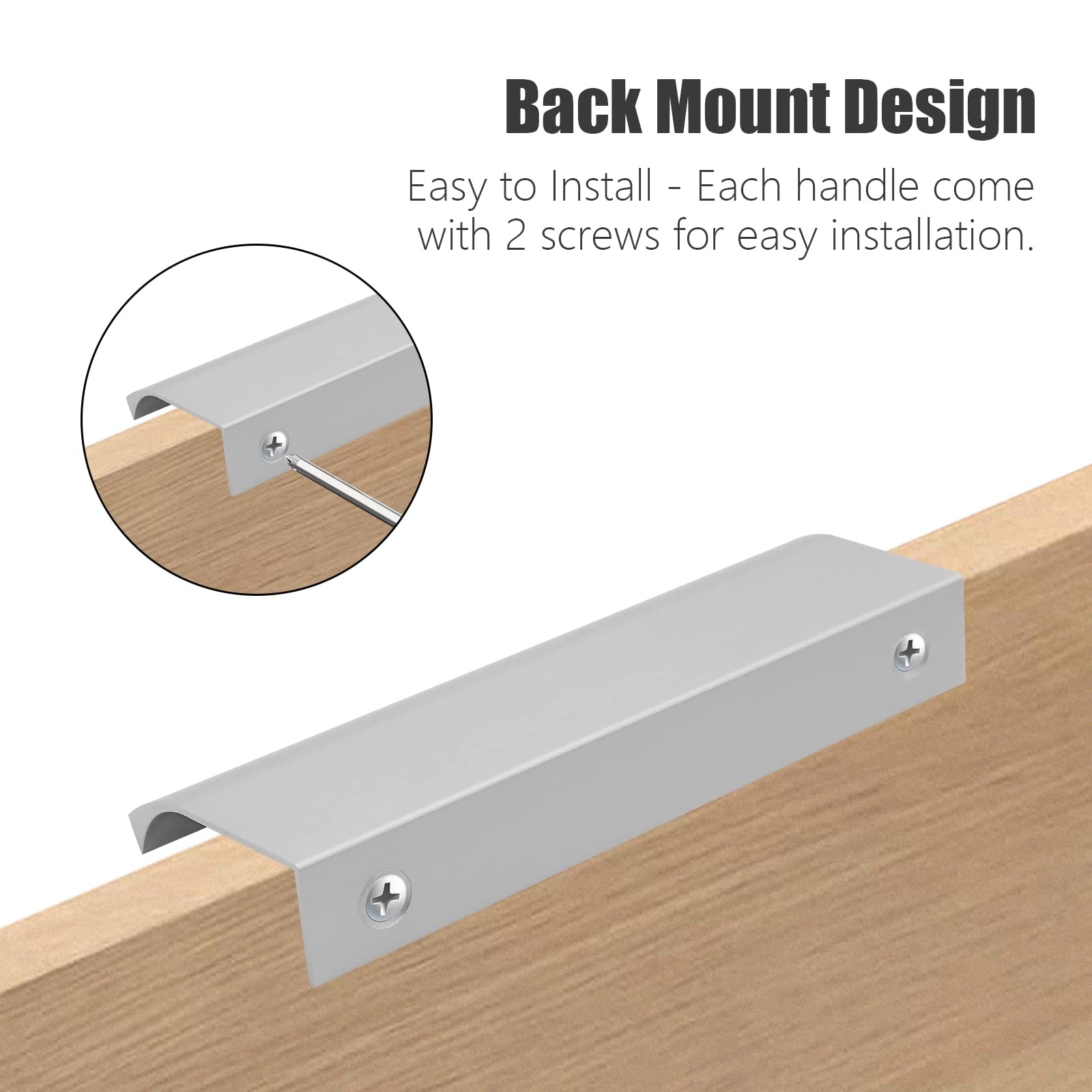 Qjaiune Silver Back Mount Finger Edge Pull 400Mm / 15.7 Aluminum Hidden Handle