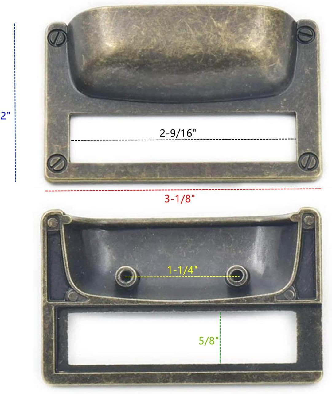 6 Pack Antique Bronze Label Frame Drawer Pulls Zinc Alloy Card Catalog File 2in