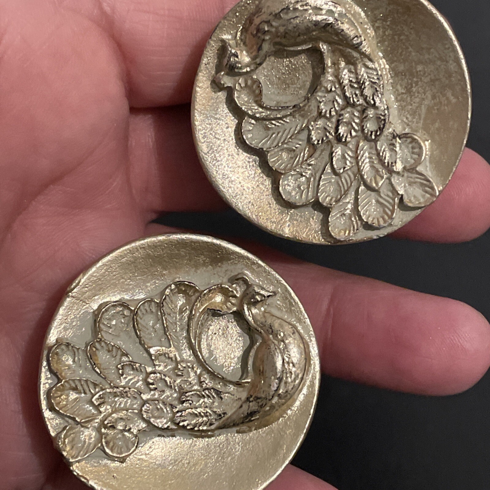 (6) Antique Wood Carved Peacock Knobs/Drawer Pulls/Hardware Gold Guild MCM