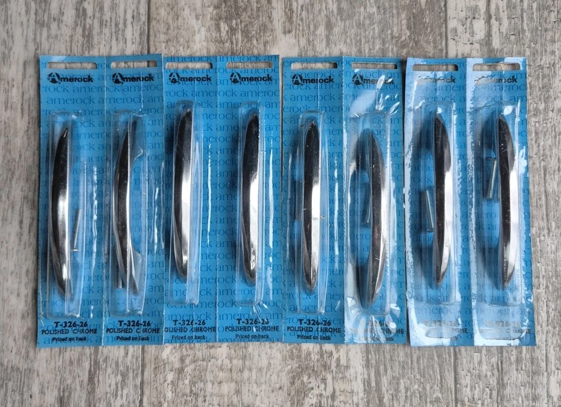 8 Vtg Chrome Cabinet Door Drawer Pull Amerock 3″ Centers MCM Atomic 60s NOS