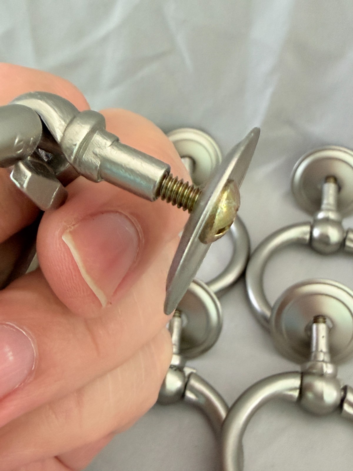 7 Nickel Plated Ring Pull Handle Brass Reclaimed Furniture Hardware Salvage