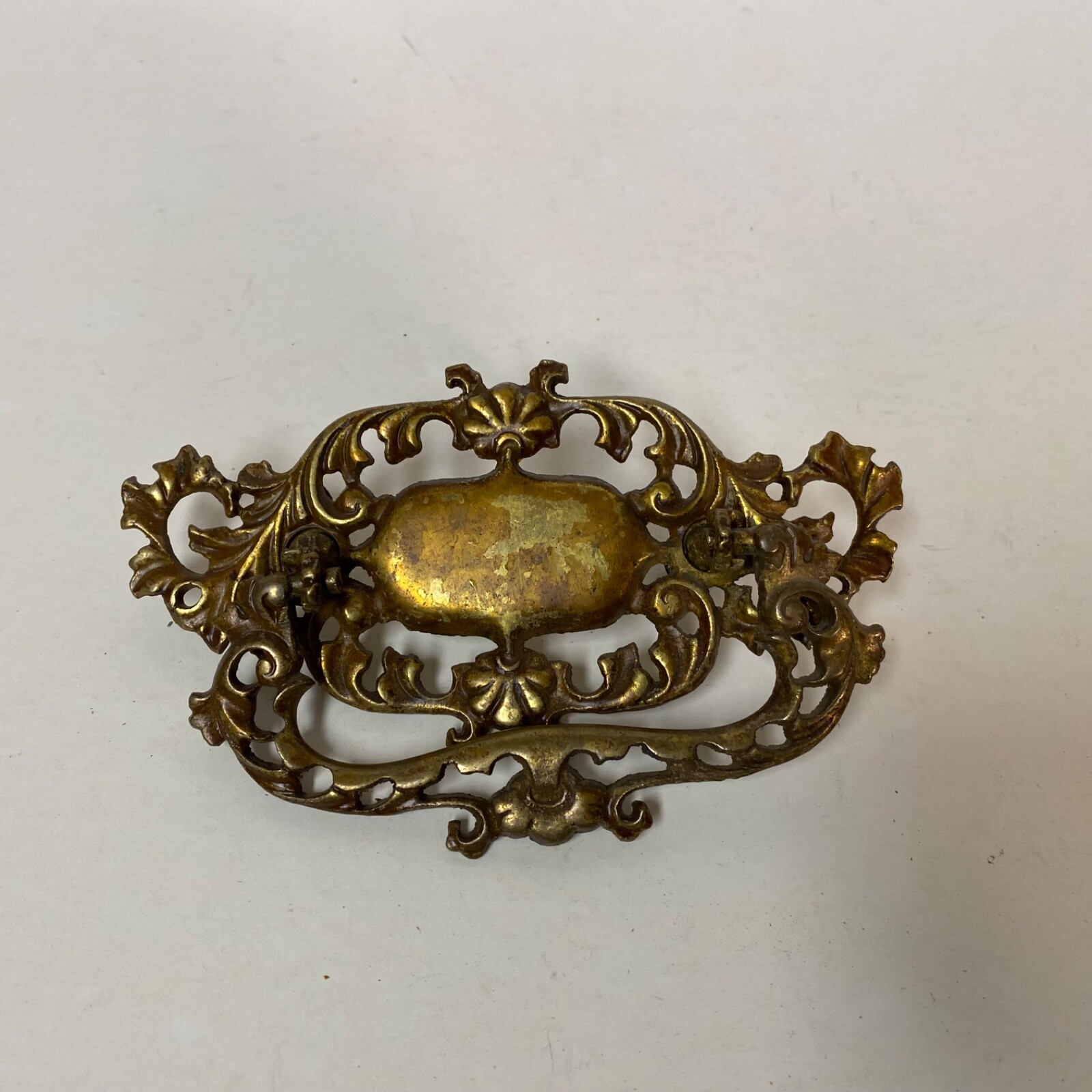 Vintage / Antique Ornate Brass Bail Pull With Hardware 3″ Spread • Salvage