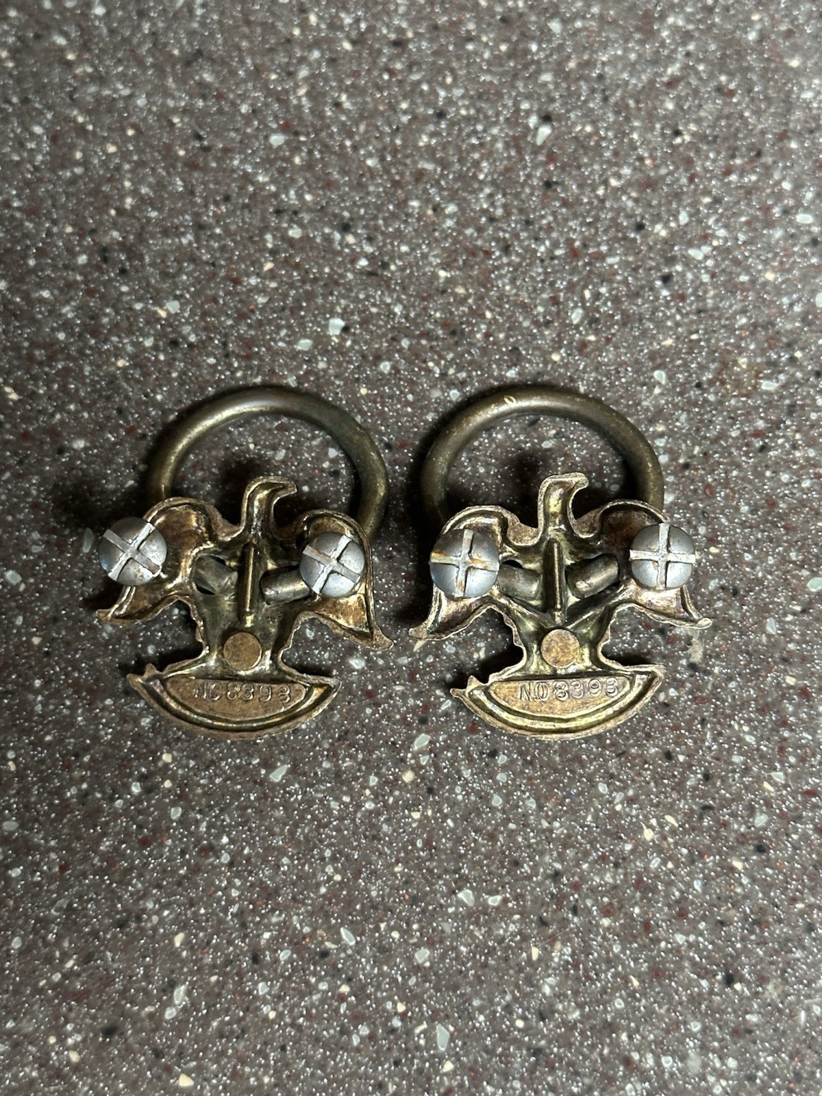 Vintage Eagle Ring Drawer Pulls Antique Brass Cabinet Hardware Pair No 8393