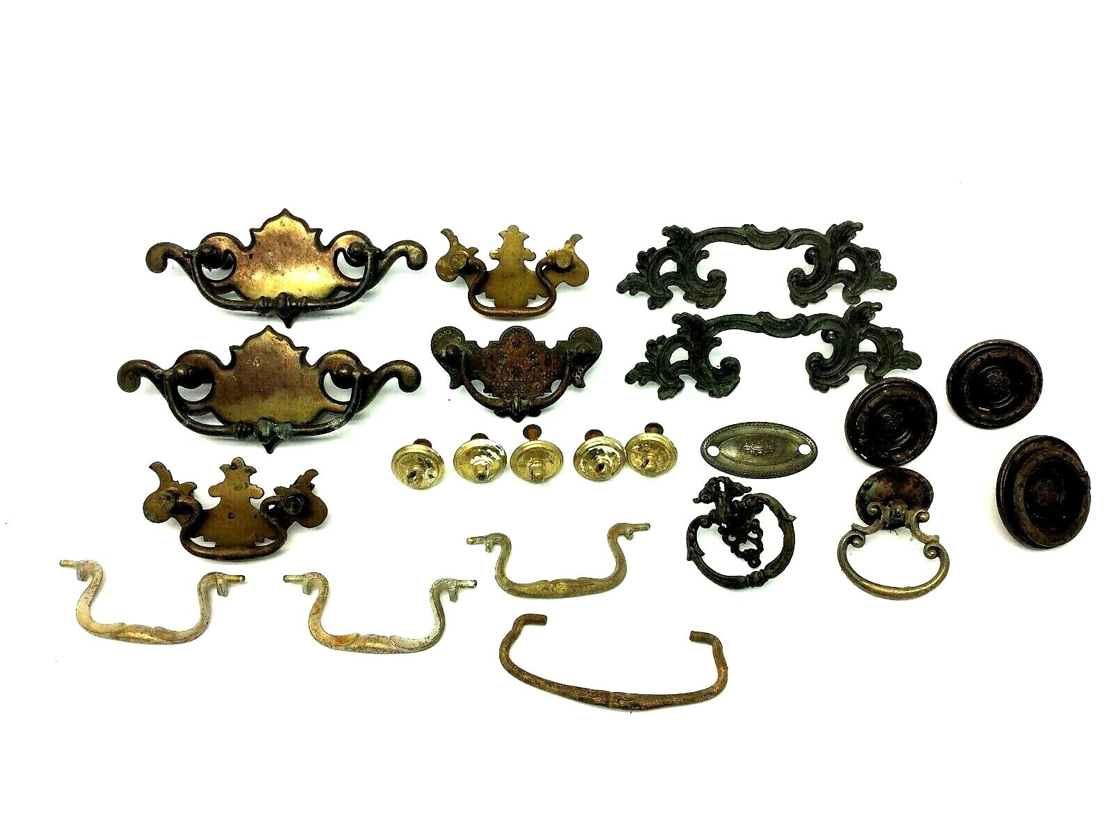 Antique & Vintage Mixed Lot –Brass Metal Drawer Pulls, Handles, Parts & Hardware
