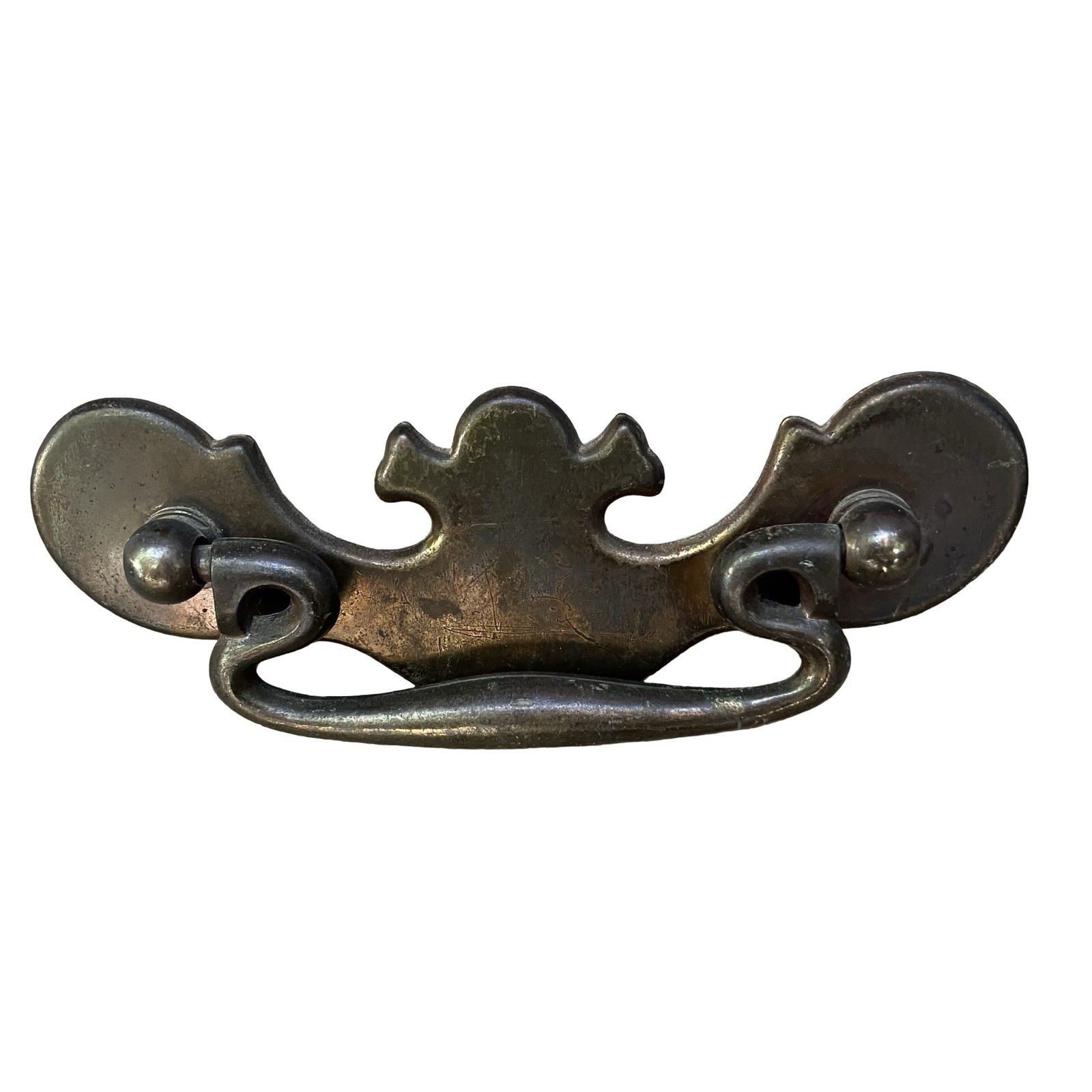 VTG Chippendale Bail Drop Drawer Pulls Batwing Brass-Metal Reclaimed Lot Of 5
