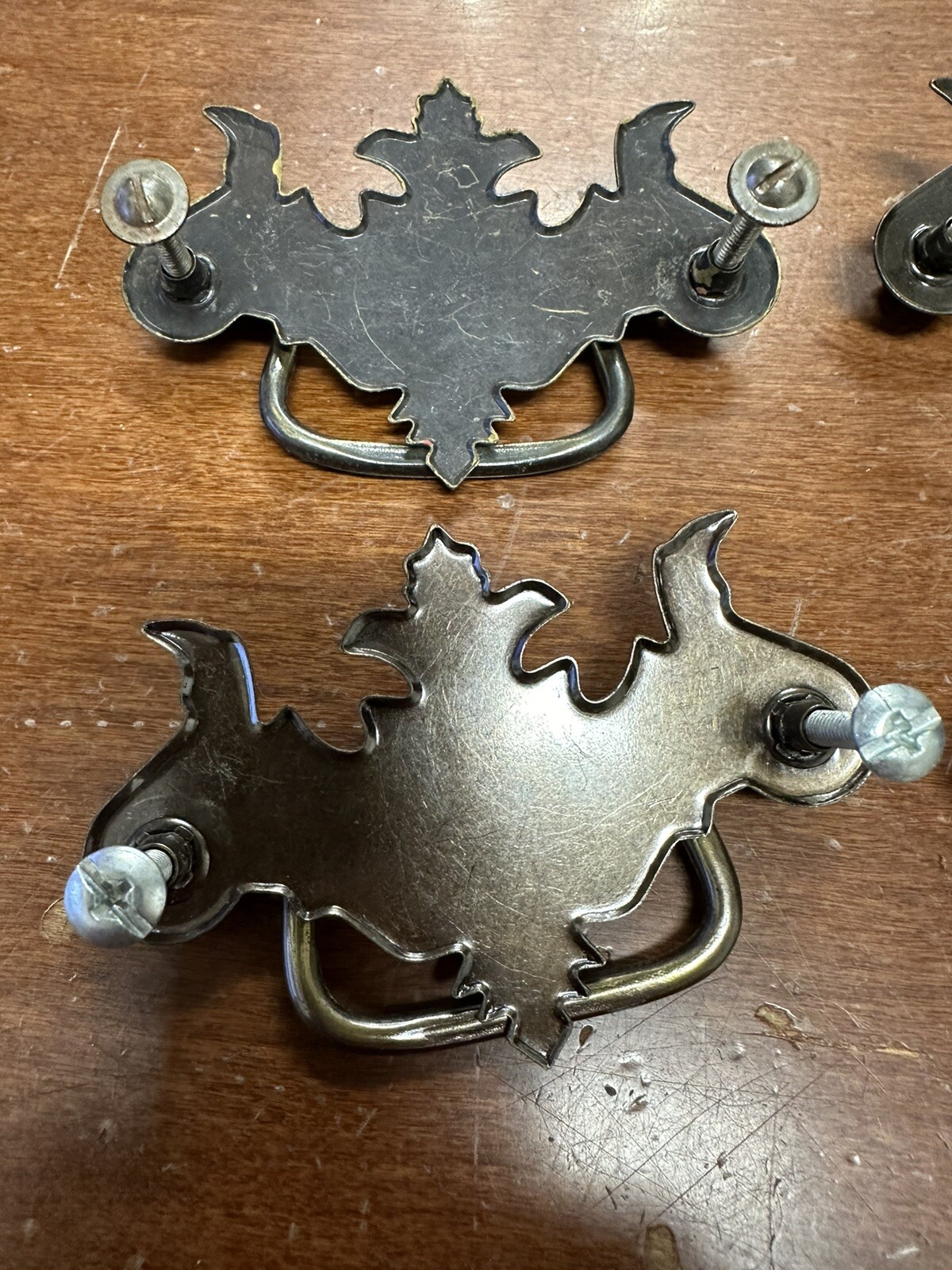 Vtg Chippendale Batwing Brass Toned Pressed Steel Cabinet Pulls 3″ Center Set 5