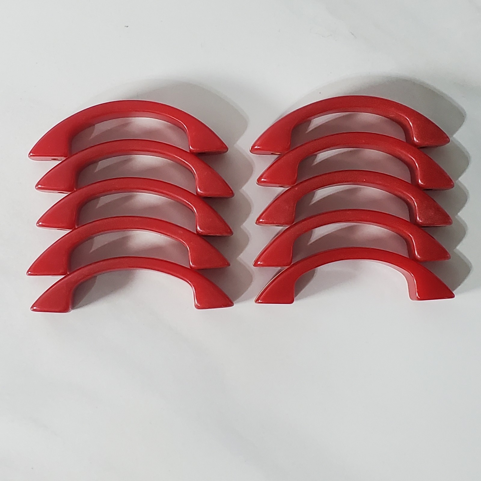 Bakelite Cherry Red White Stripe Art Deco Drawer Pull Cabinet Handle Set of 10