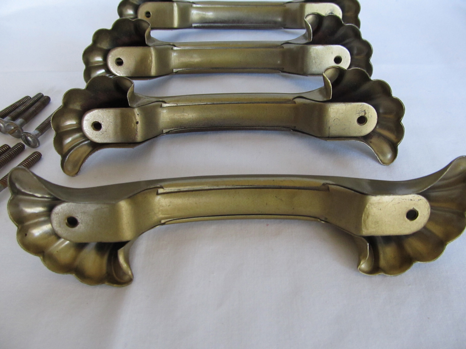 4 Vintage Art Deco Waterfall Metal Drawer Handles Pulls 5 5/8″ 4 1/4″ on center