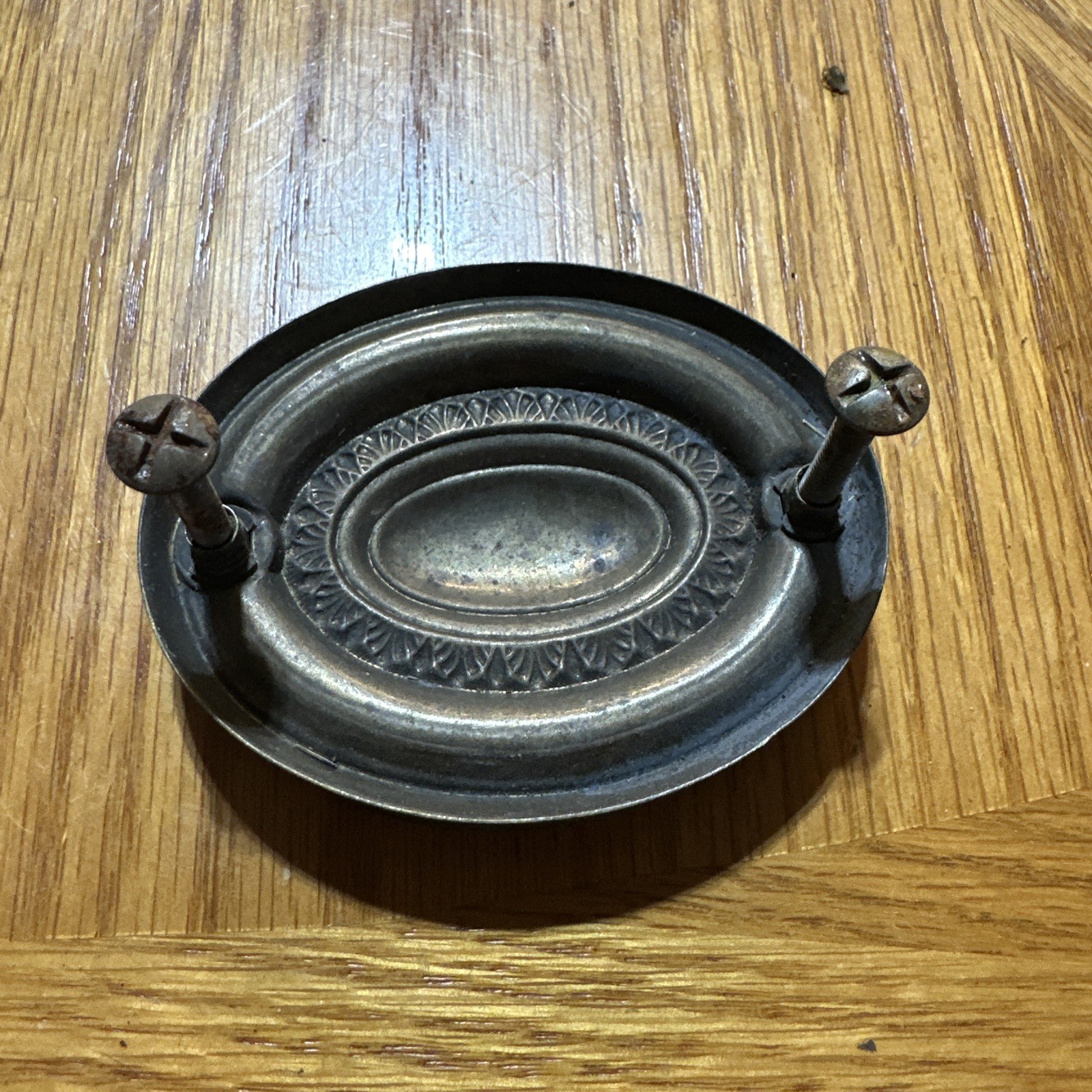 Vintage Drawer Oval Drop Bail Pull Handle Aged Dark Brass 2 1/2″ Centers Antique