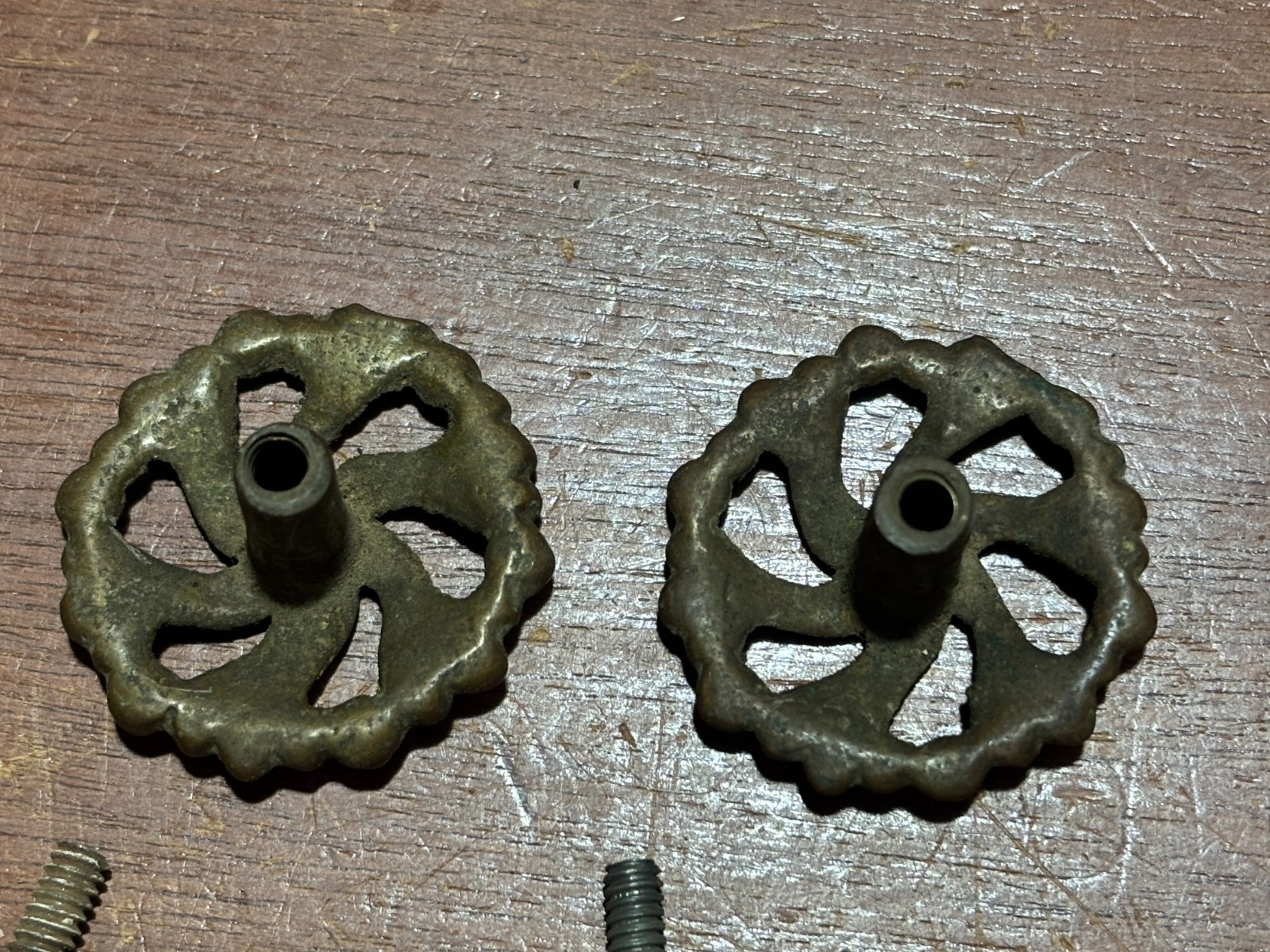 Pair Of Vintage Antique Ornate Round Cabinet Knob Drawer Pulls 1 1/2 Inch