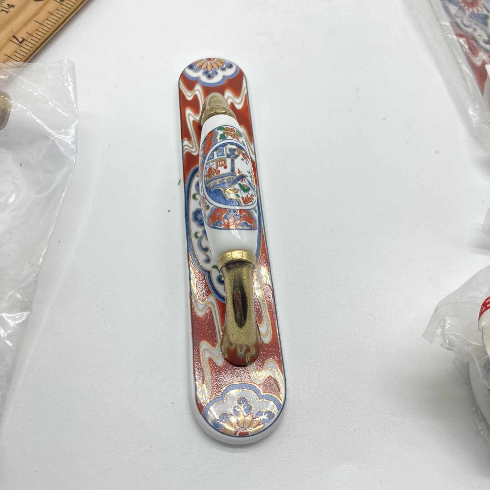 Belwith Vtg 2 Cabinet Drawer Handles 3 backplates 2 knobs & backplate Asian lot