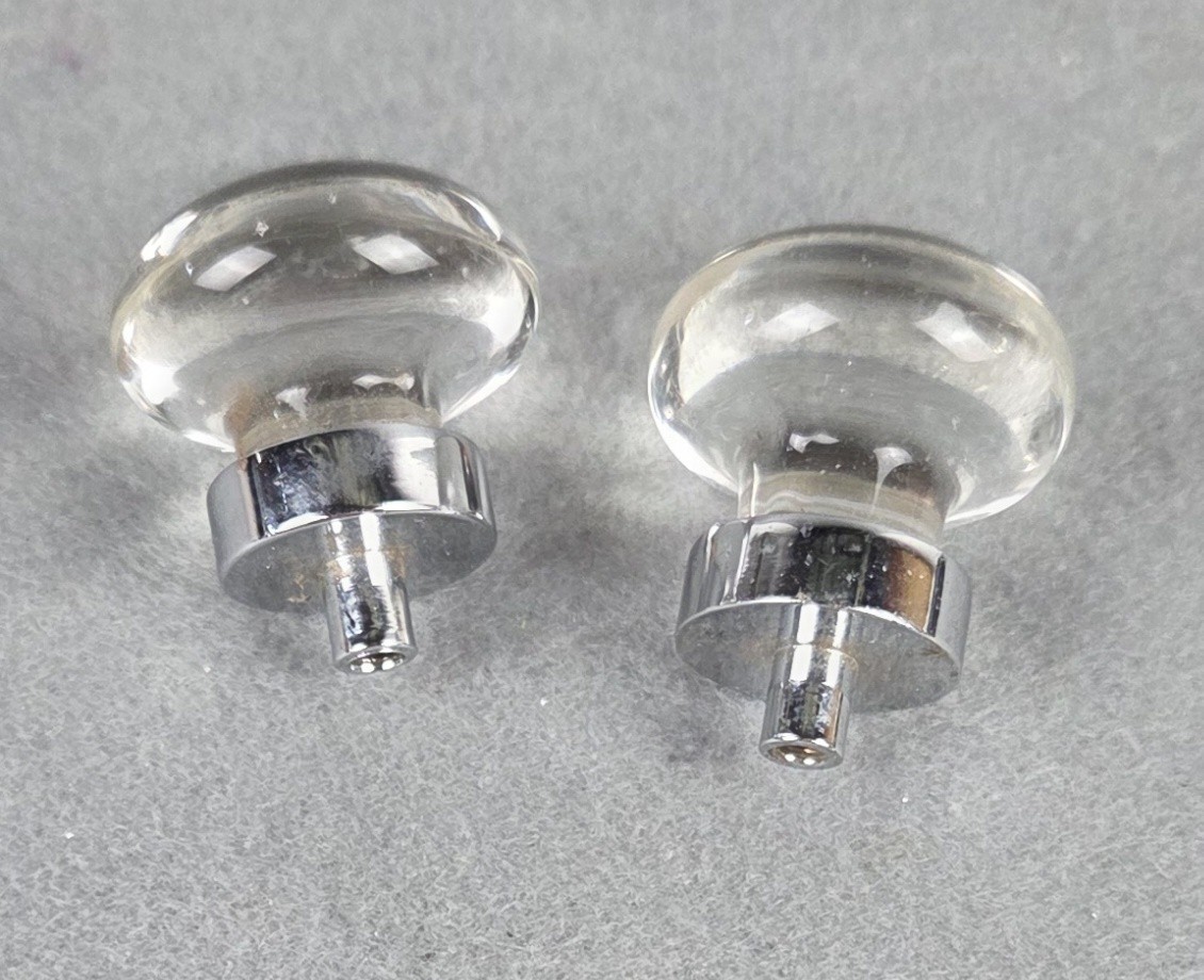 2 Vintage Round Clear Glass with Chrome Draw Pull Knobs No Hardware Knobs Only