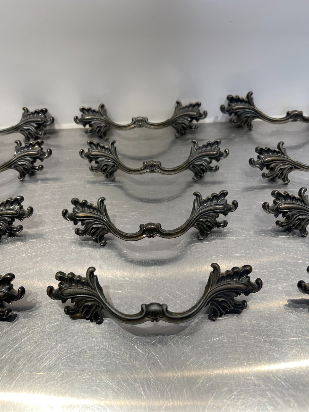 12 Used Vintage French Provincial Drawer Pulls Ornate Leaves 3” Allison Japan