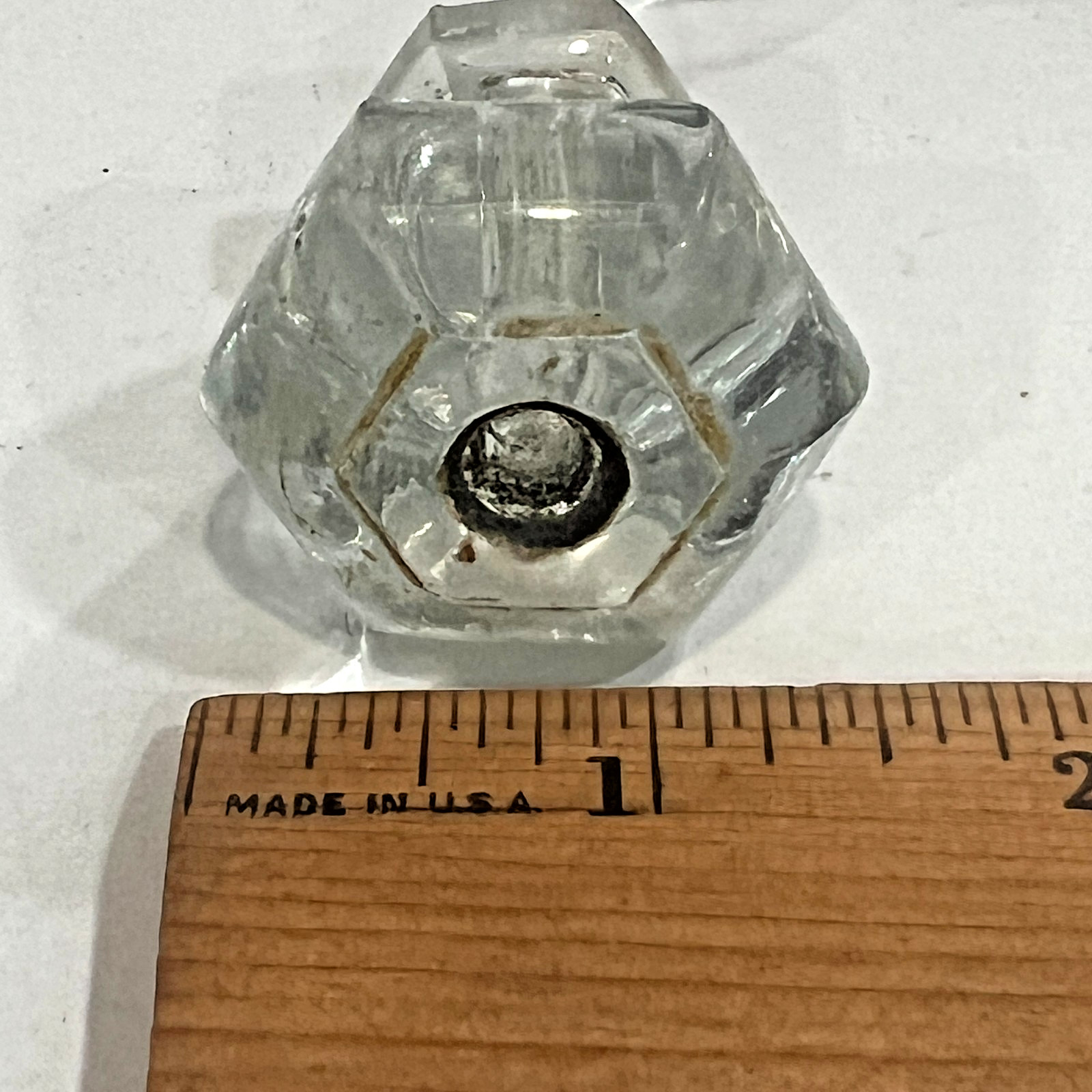 Vintage Lot of 6 Depression Glass Hexagon Pressed Glass Knobs Cabinet Draw Pulls
