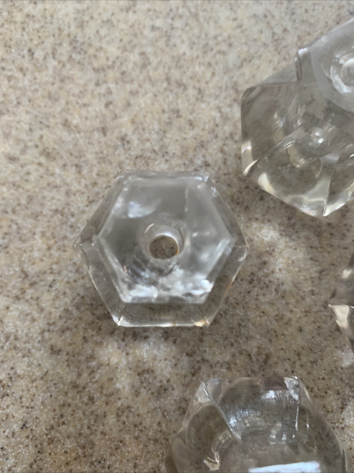 5 Vintage Depression Style 2 Size Hexagon Clear Glass Drawer/ Cabinet Knob Pulls