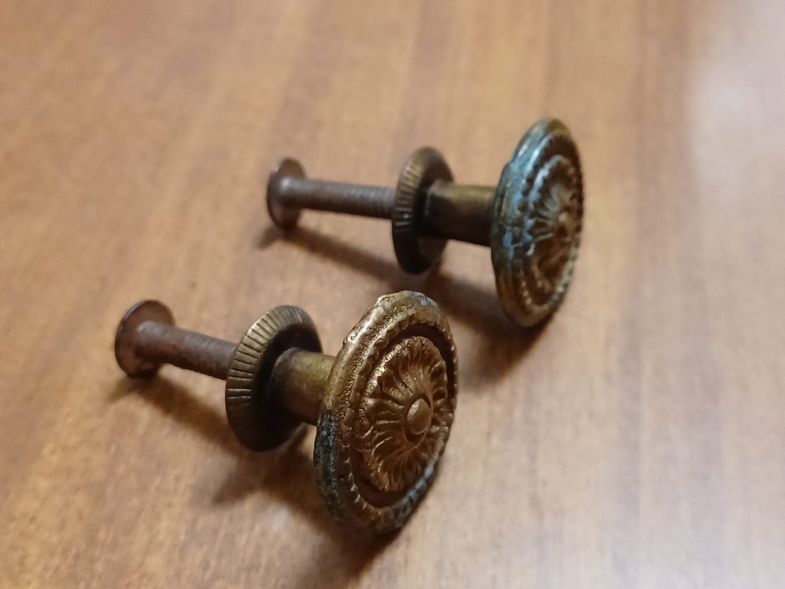 Vintage KBC Drawer Knob Pulls DISTRESSED Keeler Brass Co Lot Of 2