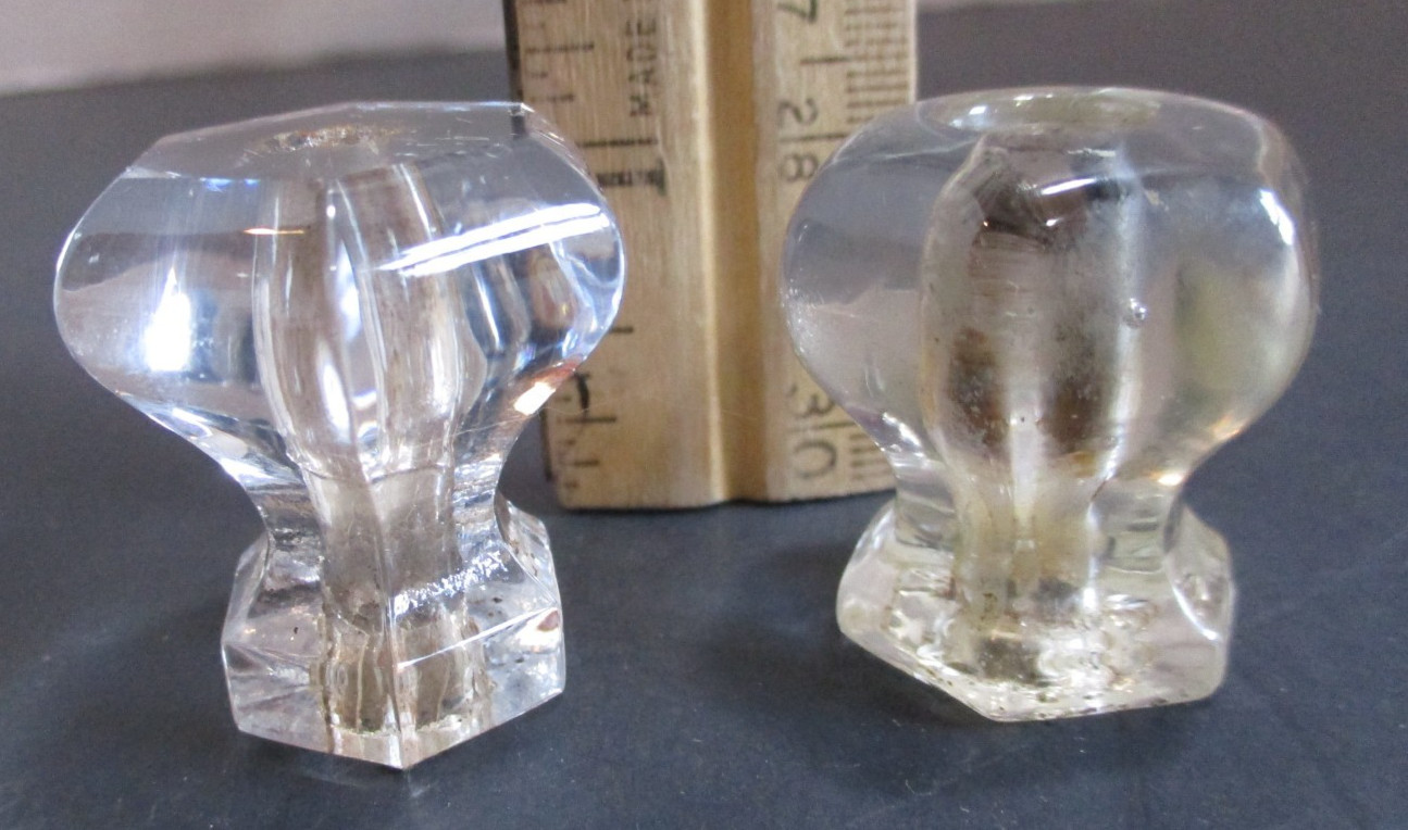 Hexagonal Clear Glass Drawer Knobs 6 Sided Dresser or Cabinet Pulls Salvage 6 PC