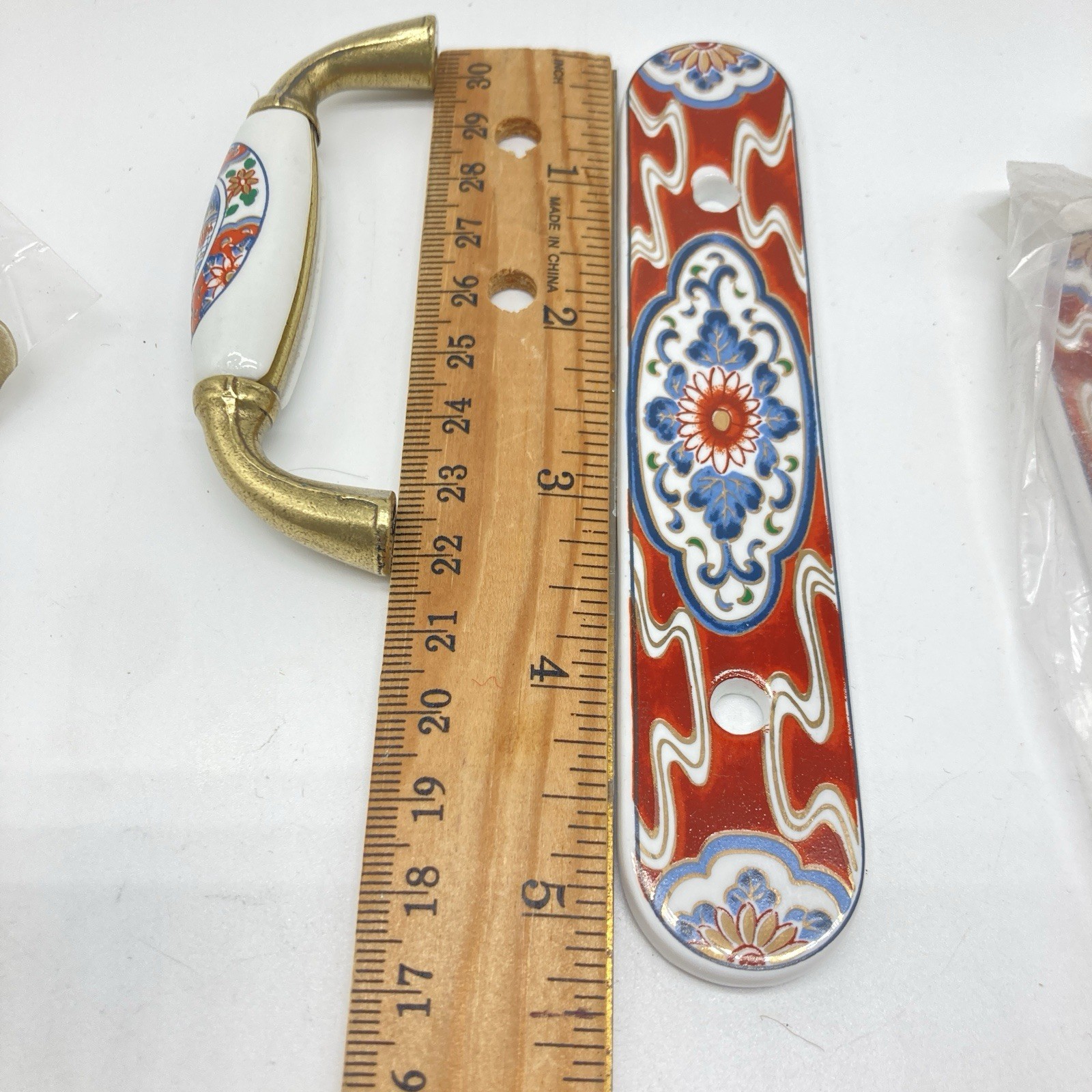 Belwith Vtg 2 Cabinet Drawer Handles 3 backplates 2 knobs & backplate Asian lot