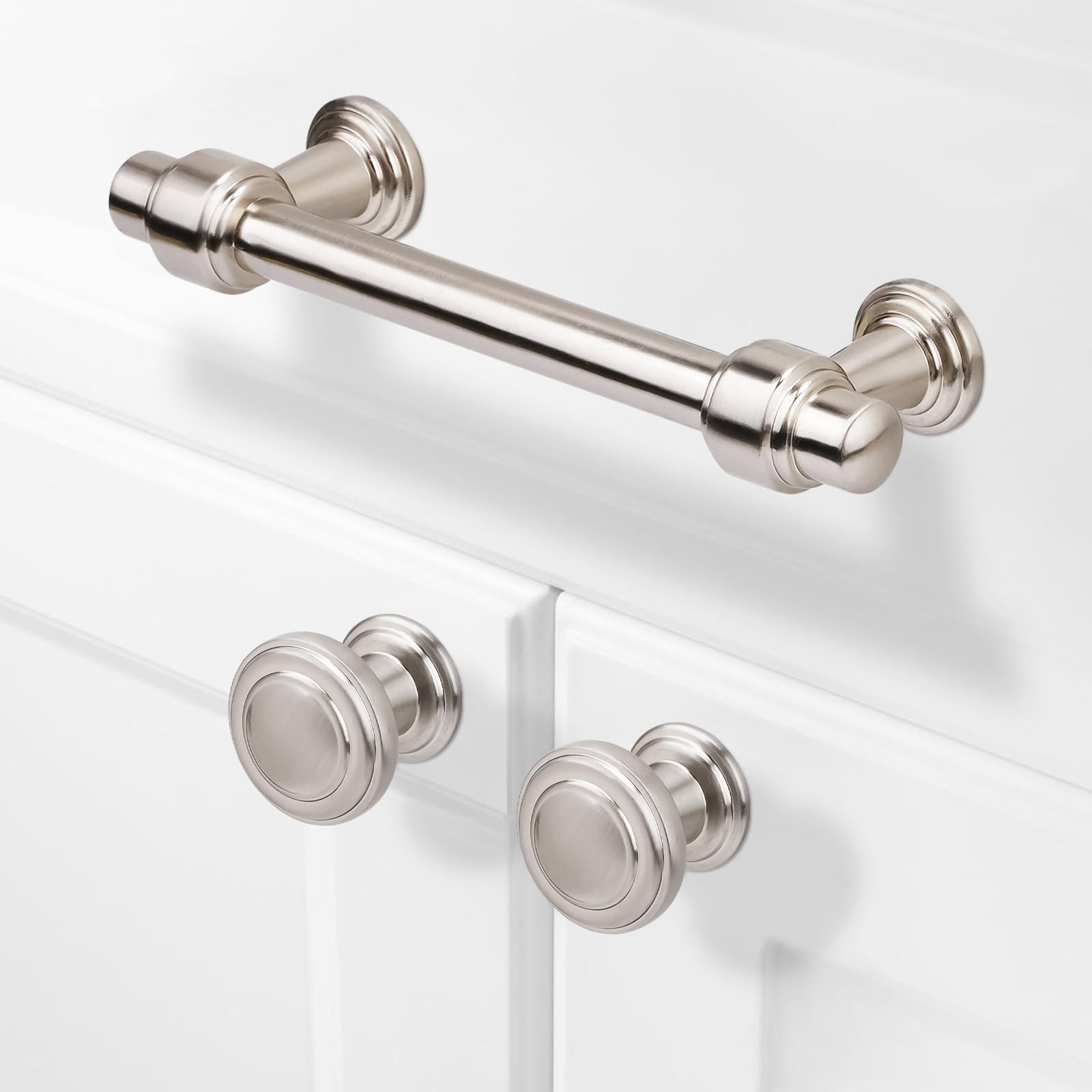 10 Pack Brushed Satin Nickel Kitchen Cabinet Knobs Round Zinc Alloy Cabinet K…